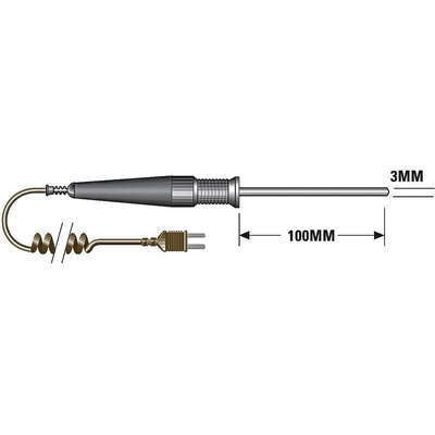 RS PRO T General Purpose Temperature Probe, 100mm Length, 3mm Diameter, +400 °C Max