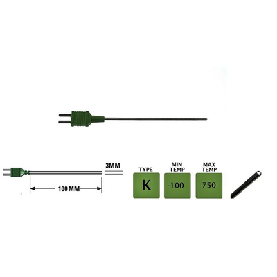 RS PRO Type K Thermocouple Temperature Probe Kit, +1100 °C Max