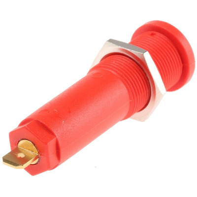 Staubli Red Female Banana Socket, 4 mm Connector, Tab Termination, 10A, 1000V, Gold Plating