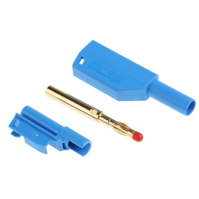 Staubli Blue Male Banana Plug, 4 mm Connector, Solder Termination, 32A, 1000V, Gold Plating