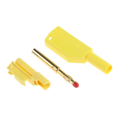 Staubli Yellow Male Banana Plug, 4 mm Connector, Solder Termination, 32A, 1000V, Gold Plating