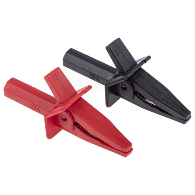 RS PRO Crocodile Clip 4 mm Connection, Nickel-Plated Steel Contact, 20A, Black, Red