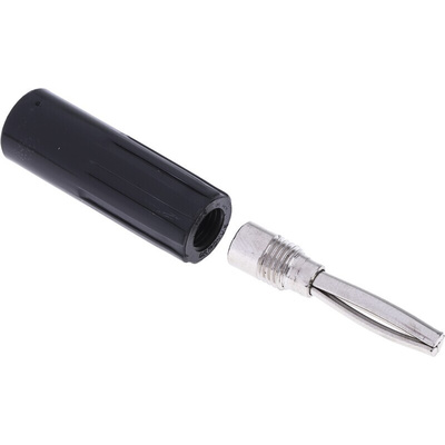RS PRO Black Male Banana Connectors, 4 mm Connector, Screw Termination, 10A, 50V, Gold, Nickel Plating