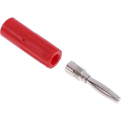 RS PRO Red Male Banana Connectors, 4 mm Connector, Screw Termination, 10A, 50V, Gold, Nickel Plating