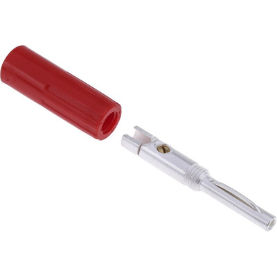 RS PRO Red Male Banana Connectors, 4 mm Connector, Crimp, Screw, Solder Termination, 16A, 50V, Nickel Plating