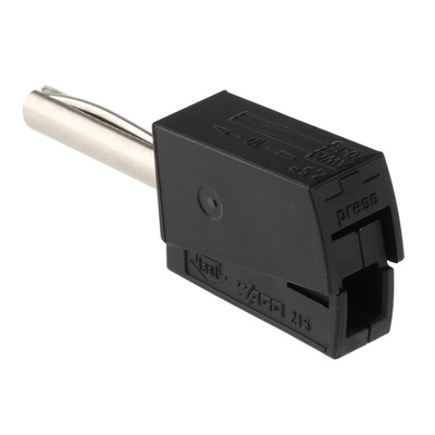 Wago Black Male Banana Plug, 4 mm Connector, Cage Clamp Termination, 20A, 42V, Nickel Plating