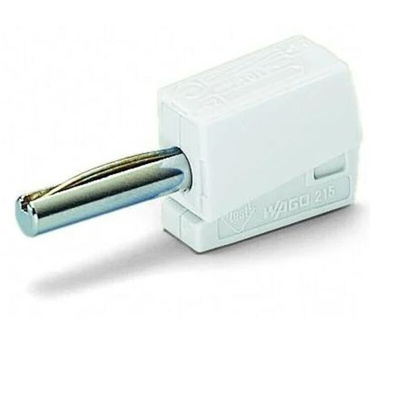 Wago White Male Banana Plug, 4 mm Connector, Cage Clamp Termination, 20A, 42V, Nickel Plating