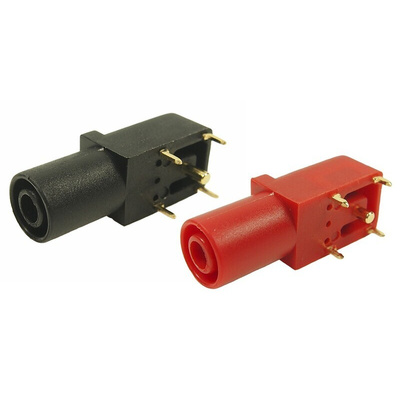 RS PRO Black, Red Female Banana Socket, 4 mm Connector, 24A, 1kV, Gold Plating