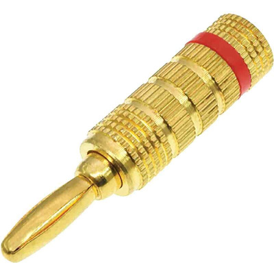 RS PRO Red Male Banana Plug, 4 mm Connector, 24A, 30V, Gold Plating