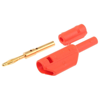 Staubli Red Male Banana Plug, 2mm Connector, Solder Termination, 10A, 600V, Gold Plating