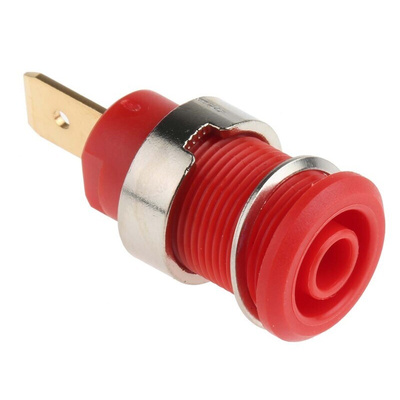 Staubli Red Female Banana Socket, 4 mm Connector, Tab Termination, 32A, 1000V, Gold Plating