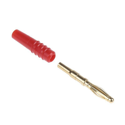 Staubli Red Male Banana Plug, 2mm Connector, Solder Termination, 10A, 30 V, 60V dc, Gold, Nickel Plating
