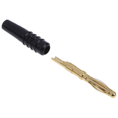 Staubli Black Male Banana Plug, 2mm Connector, Solder Termination, 10A, 30 V, 60V dc, Gold, Nickel Plating