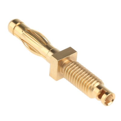 Staubli Gold Male Banana Plug, 4 mm Connector, Bolt, Solder Termination, 50A, Gold Plating