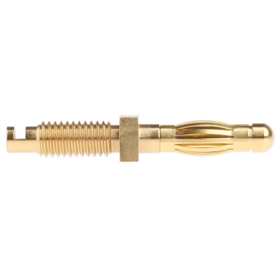 Staubli Gold Male Banana Plug, 4 mm Connector, Bolt, Solder Termination, 50A, Gold Plating