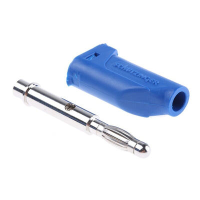 Schutzinger Blue Male Banana Plug, 4 mm Connector, Screw Termination, 16A, 30 V ac, 60V dc, Nickel Plating