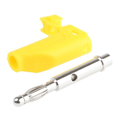 Schutzinger Yellow Male Banana Plug, 4 mm Connector, Screw Termination, 16A, 30 V ac, 60V dc, Nickel Plating