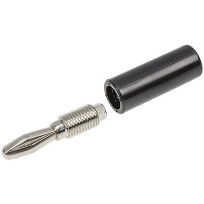 Mueller Electric Black Male Banana Plug, 4 mm Connector, 15A, Nickel Plating
