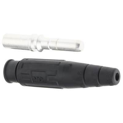 Staubli Black Male Test Plug, 6 mm Connector, Crimp Termination, 80A, 600V, Silver Plating