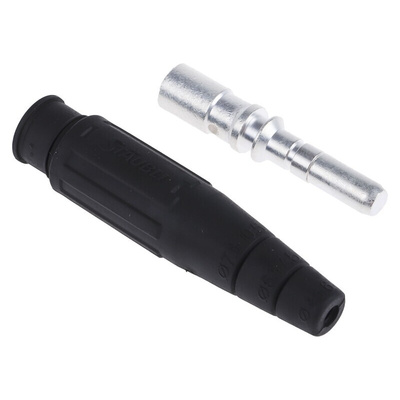Staubli Black Male Test Plug, 6 mm Connector, Crimp Termination, 100A, 600V, Silver Plating