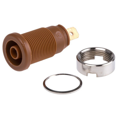 Hirschmann Test & Measurement Brown Female Banana Socket, 4 mm Connector, Tab Termination, 25A, 1000V ac/dc, Gold