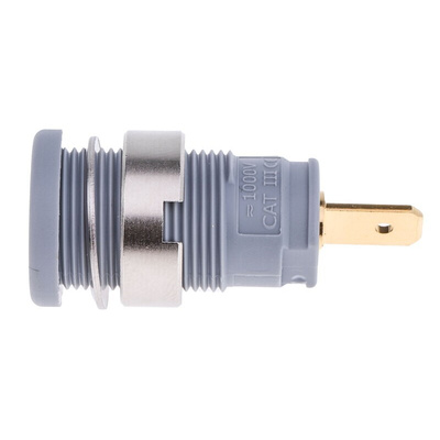 Hirschmann Test & Measurement Grey Female Banana Socket, 4 mm Connector, Tab Termination, 25A, 1000V ac/dc, Gold Plating