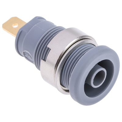 Hirschmann Test & Measurement Grey Female Banana Socket, 4 mm Connector, Tab Termination, 25A, 1000V ac/dc, Gold Plating