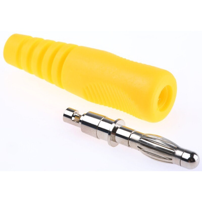 binder Yellow Male Banana Plug, 4 mm Connector, 16A, 50V, Nickel Plating