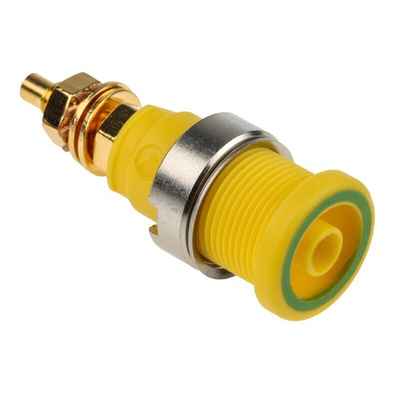 Hirschmann Test & Measurement Green, Yellow Female Banana Socket, 4 mm Connector, Solder Termination, 32A, 1000V ac/dc,