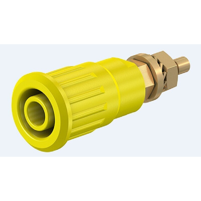 Staubli Yellow Female Banana Socket, 4 mm Connector, Press Fit Termination, 24A, 1000V, Gold Plating