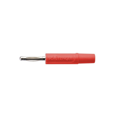 Schutzinger Red Male Banana Plug, 2mm Connector, Solder Termination, 10A, 33 V ac, 70V dc, Nickel Plating