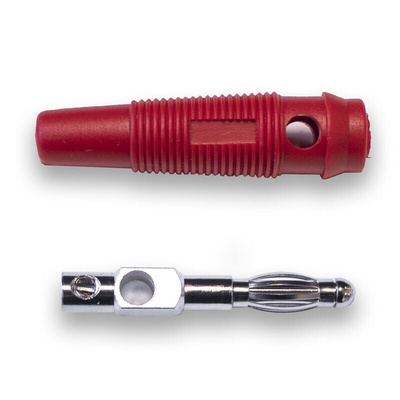 Mueller Electric Red Male Banana Plug, 4 mm Connector, Screw Termination, 24A, 30 V ac, 60V dc, Nickel Plating