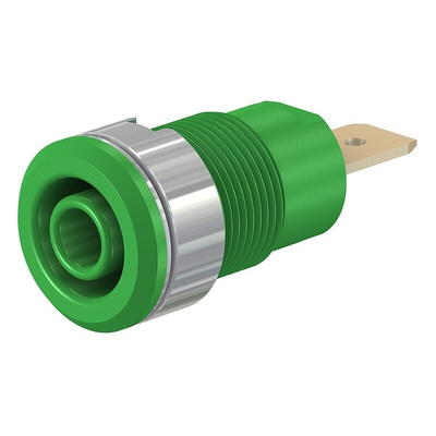 Staubli Green Female Banana Socket, 4 mm Connector, Tab Termination, 32A, 1000V, Gold Plating