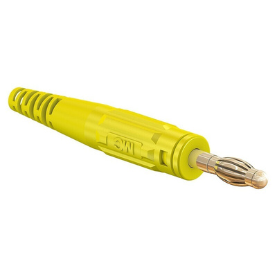 Staubli Yellow Male Banana Plug, 4 mm Connector, Screw Termination, 32A, 30 V, 60V dc, Nickel Plating