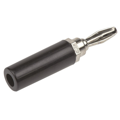 Mueller Electric Black Male Banana Plug, 4 mm Connector, 15A, Nickel Plating