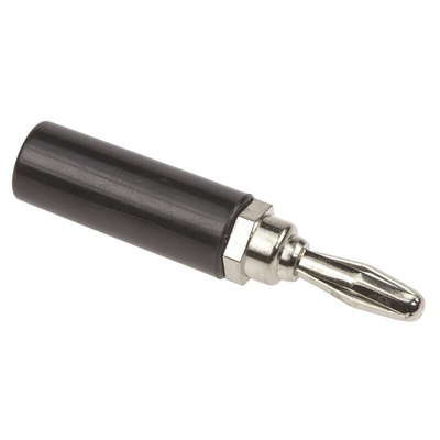 Mueller Electric Black Male Banana Plug, 4 mm Connector, 15A, Nickel Plating