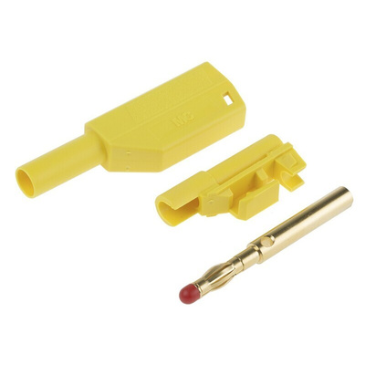 Staubli Green, Yellow Male Banana Plug, 4 mm Connector, Solder Termination, 32A, 1000V, Gold Plating