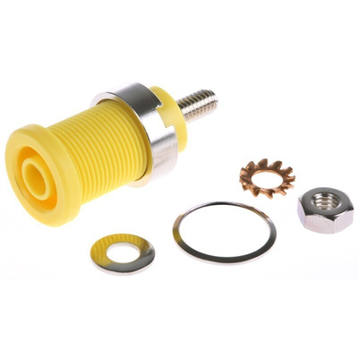 Schutzinger Yellow Female Banana Socket, 4 mm Connector, Screw Termination, 32A, 1000V, Nickel Plating