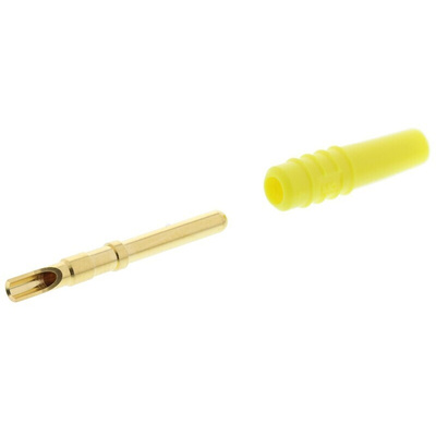 Staubli Yellow Male Test Plug, 2mm Connector, Solder Termination, 10A, 30 V, 60V dc, Gold Plating
