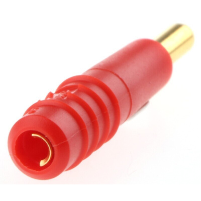 Staubli Red Male Test Plug, 2mm Connector, Solder Termination, 10A, 30 V, 60V dc, Gold Plating