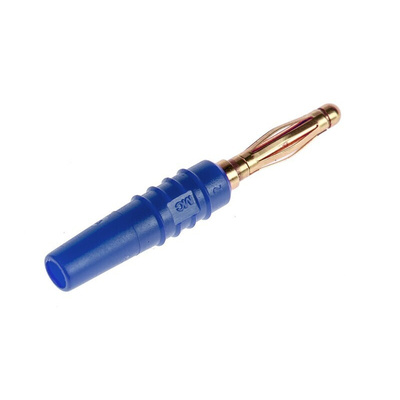 Staubli Blue Male Banana Plug, 2mm Connector, Solder Termination, 10A, 30 V, 60V dc, Gold Plating
