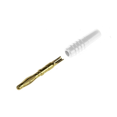 Staubli White Male Banana Plug, 2mm Connector, Solder Termination, 10A, 30 V, 60V dc, Gold Plating