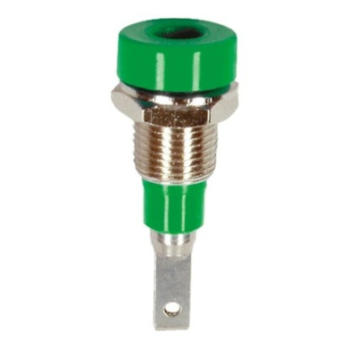 Staubli Green Female Banana Socket, 2mm Connector, Tab Termination, 10A, 30 V, 60V dc, Silver Plating