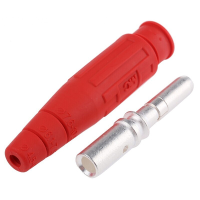 Staubli Red Male Test Plug, 6 mm Connector, Crimp Termination, 80A, 600V, Silver Plating
