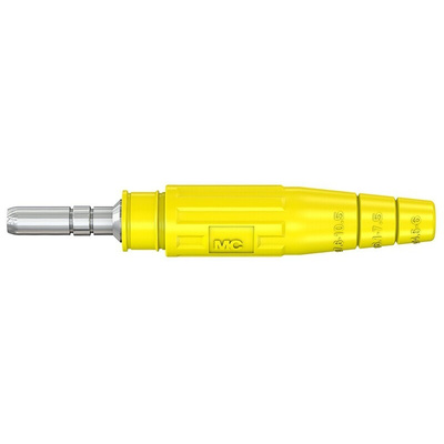 Staubli Yellow Male Test Plug, 6 mm Connector, Crimp Termination, 80A, 600V, Silver Plating