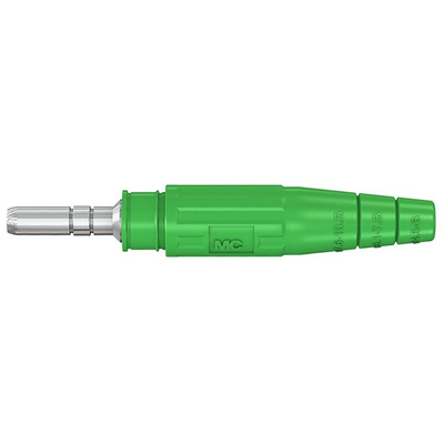 Staubli Green Male Test Plug, 6 mm Connector, Crimp Termination, 80A, 600V, Silver Plating