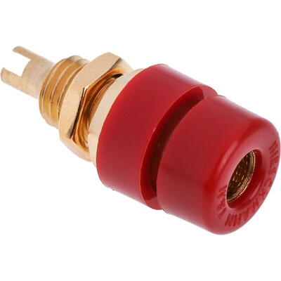 Hirschmann Test & Measurement Red Female Banana Socket, 4 mm Connector, Solder Termination, 32A, 30 V ac, 60V dc, Gold