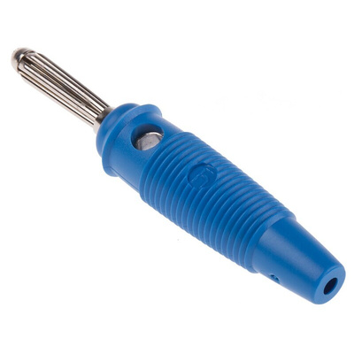 Hirschmann Test & Measurement Blue Male Banana Plug, 4 mm Connector, Solder Termination, 30A, 30 V ac, 60V dc, Nickel