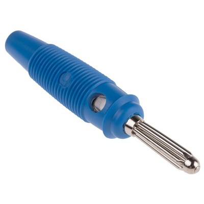 Hirschmann Test & Measurement Blue Male Banana Plug, 4 mm Connector, Solder Termination, 30A, 30 V ac, 60V dc, Nickel