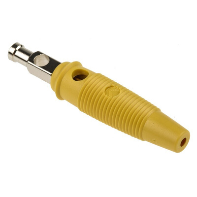 Hirschmann Test & Measurement Yellow Male Banana Plug, 4 mm Connector, Solder Termination, 30A, 30 V ac, 60V dc, Nickel